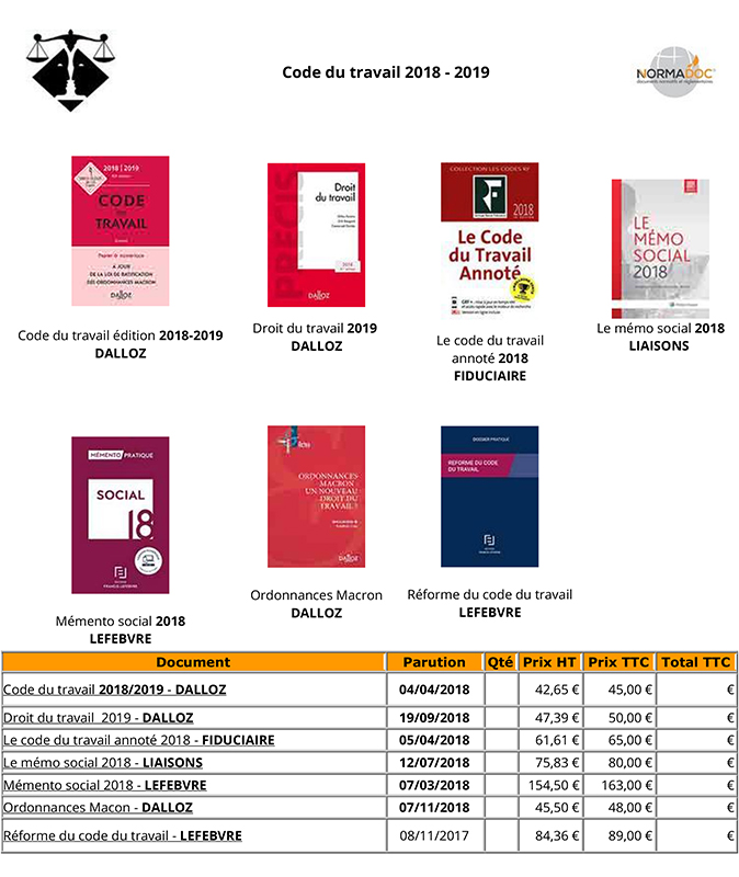 liste des livres du code du travail 2018 2019